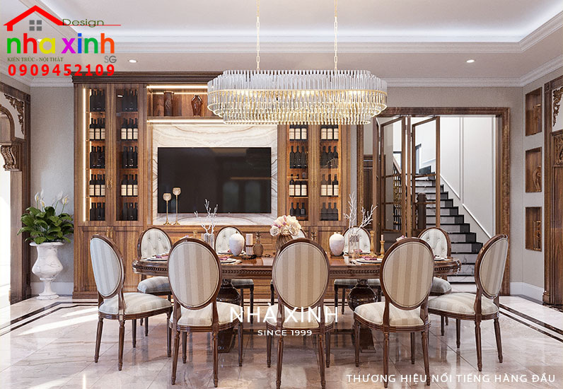 Phòng ăn được thiết kế với diện tích lớn, rộng rãi và sang trọng