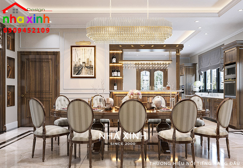 Phòng ăn được thiết kế với diện tích lớn, rộng rãi và sang trọng