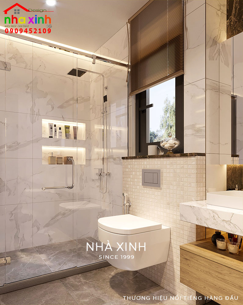 Phòng WC tông trắng sang trọng, hiện đại