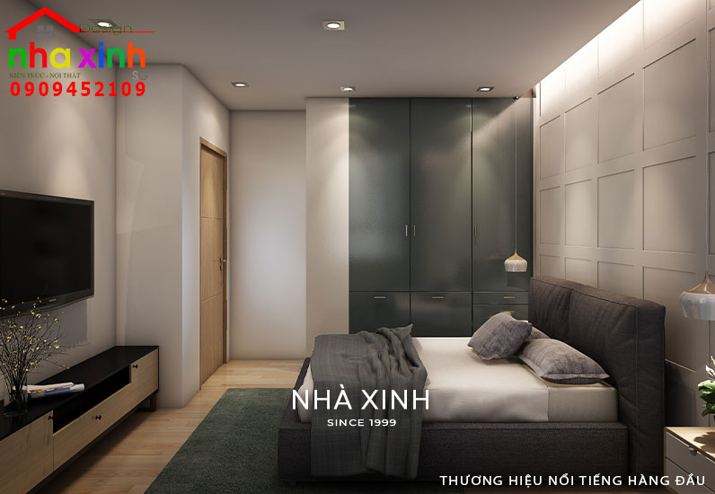Phòng ngủ được thiết kế kết hợp hệ tủ quần áo tiện nghi