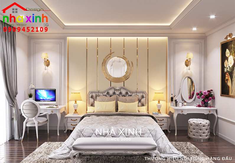 Mẫu phòng ngủ được thiết kế với gam màu trung tính nhẹ nhàng