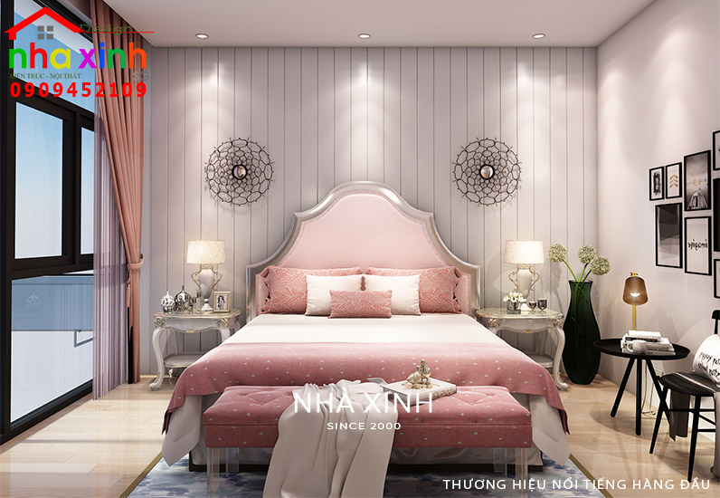 Không gian phòng ngủ mang phong cách tân cổ điển với tông màu hồng dễ thương view 01