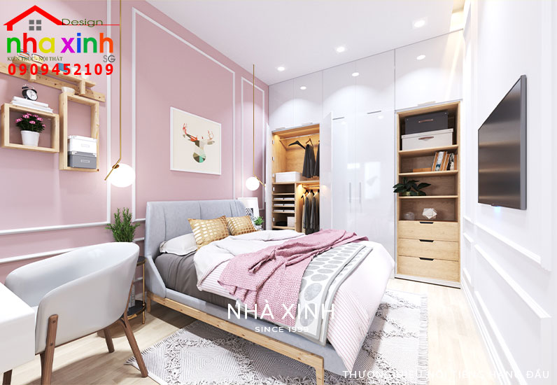 Nội thất phòng ngủ thứ 4 với tông màu hồng & trắng ngọt ngào dễ thương