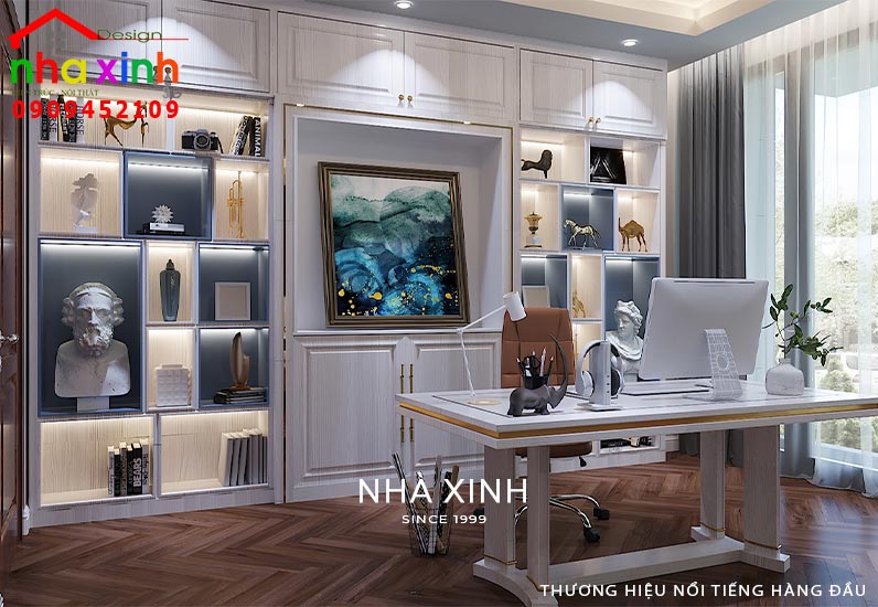 Khu vực bàn làm việc được bố trí theo sở thích của gia chủ