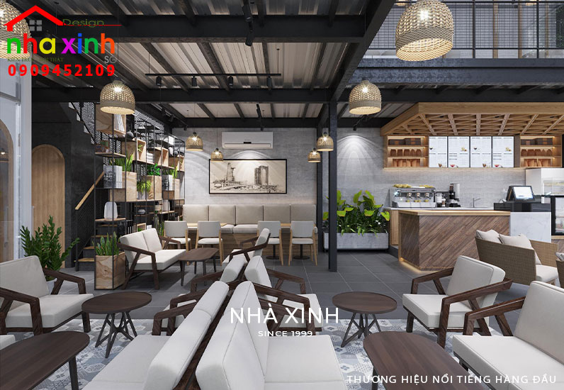 Mẫu thiết kế nội thất quán cafe bằng gỗ gần gũi và mộc mạc