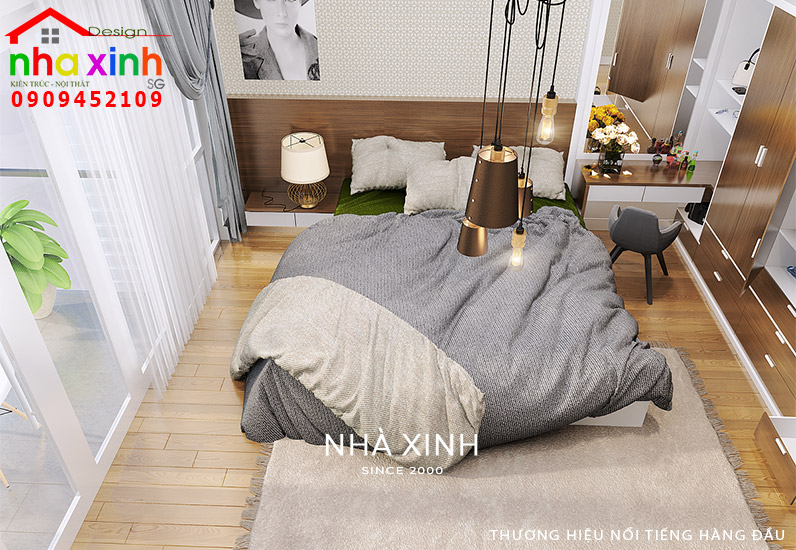 Không gian phòng ngủ nhẹ nhàng, thư thái trong mẫu thiết kế nội thất chị Trang Bình Chánh