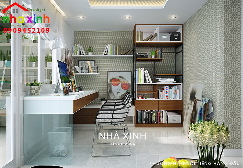 Thiết kế phòng làm việc với không gian xanh cực kỳ đẹp mắt khơi gợi cảm hứng làm việc view 01