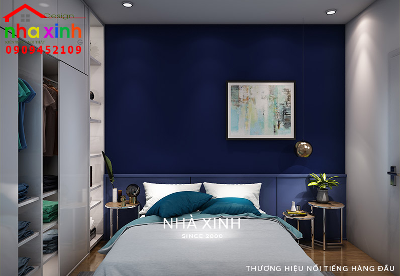 Toàn cảnh nội thất hiện đại trong phòng ngủ thứ 4 có tông màu xanh ấn tượng view 01