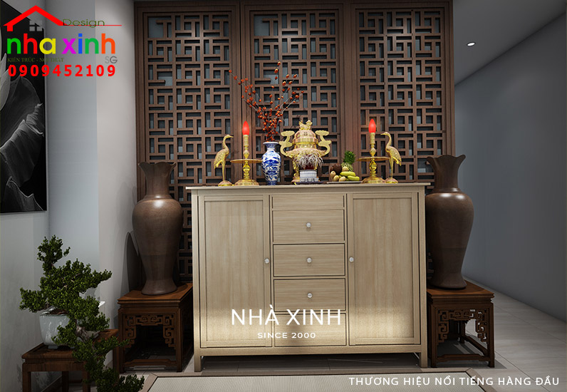 Thiết kế nội thất đẹp cho nhà phố với mẫu phòng thờ gỗ sang trọng, hợp phong thủy