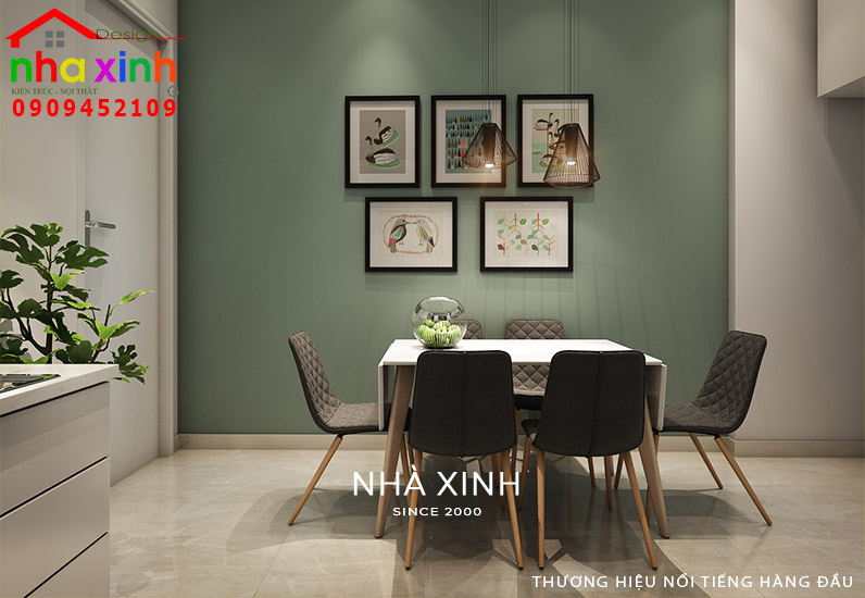 Khu vực bàn ăn được thiết kế theo xu hướng gần gũi với thiên nhiên tươi xanh
