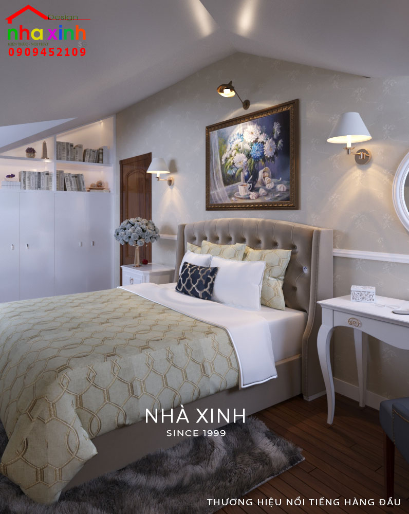 Thiết kế phòng ngủ thứ 6 mang hơi hướng hoài cổ sang trọng tạo nét đặc sắc cho nội thất biệt thự đẹp 7 phòng ngủ view 02
