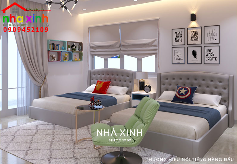 Nội thất phòng ngủ thứ 4 bố trí giường đôi dành cho 2 bé