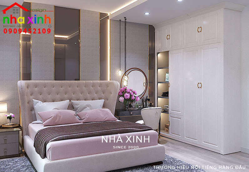 Mẫu giường ngủ sang trọng cuốn hút gây ấn tượng cho nội thất nhà phố đẹp 4 phòng ngủ