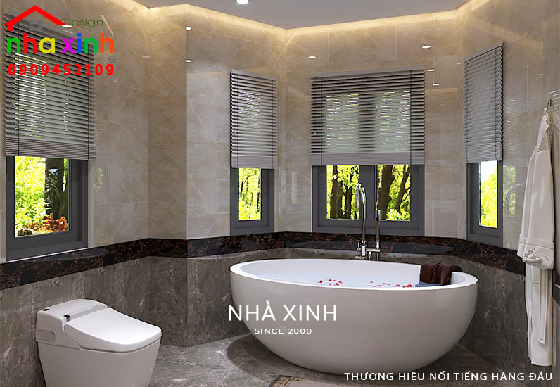 Khu vực tắm bồn có tầm nhìn đẹp mang đến cảm giác thư giãn cho gia chủ