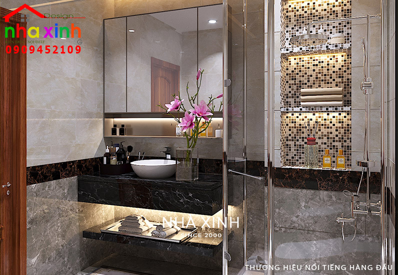 Phòng WC sử dụng đá mây ốp tường sang trọng