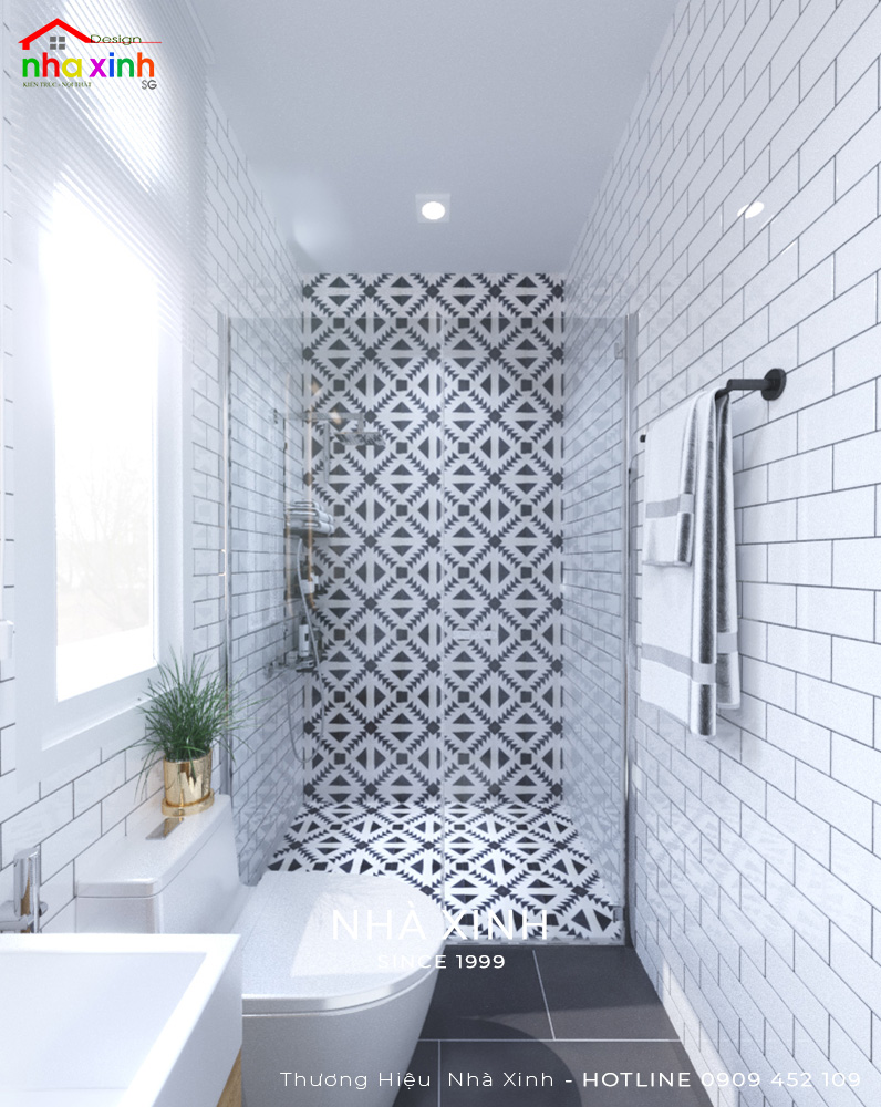 Thiết kế cửa kính trong suốt mang lại sự riêng tư cho khu vực tắm và toilet