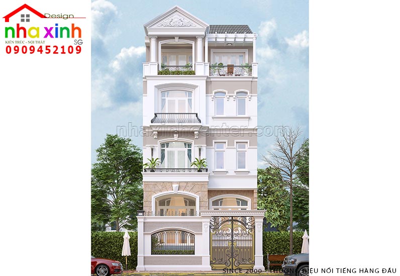 Thiết Kế Nhà Phố Tân Cổ Điển 4 Tầng | NP-153